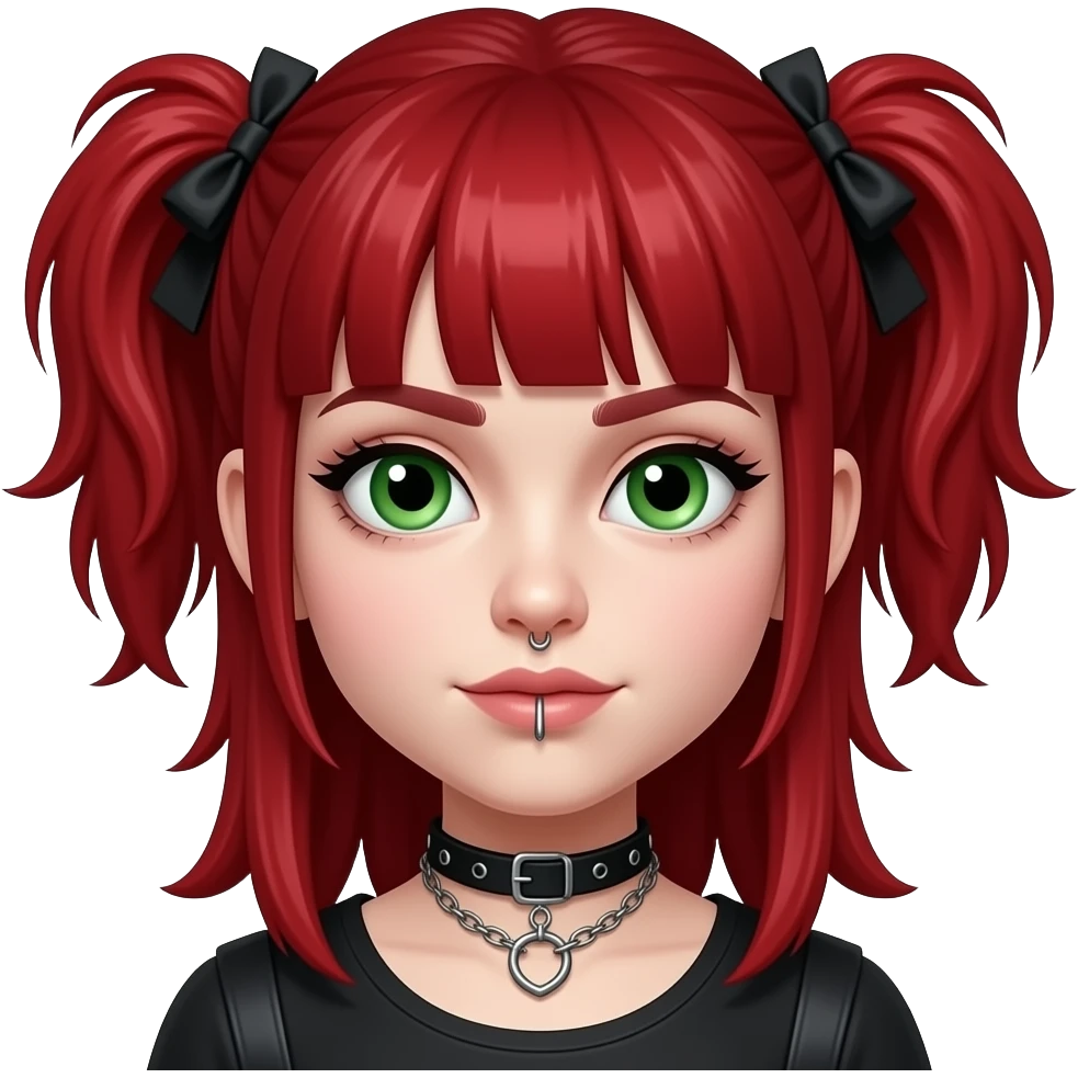 redhead goth girl with green eyes, vertical labret and nose piercing emoji