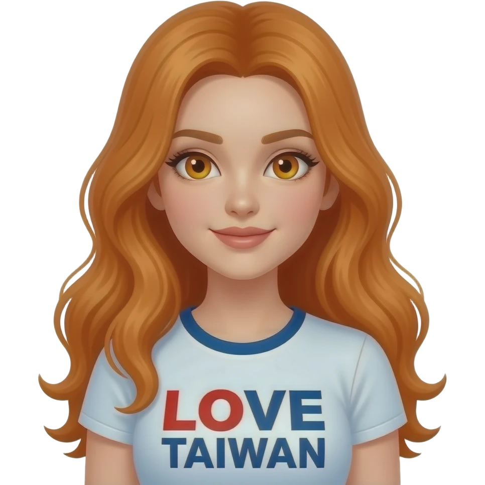 sexy girl with long ginger hair and ginger eyes a top with LOVE TAIWAN written on it emoji