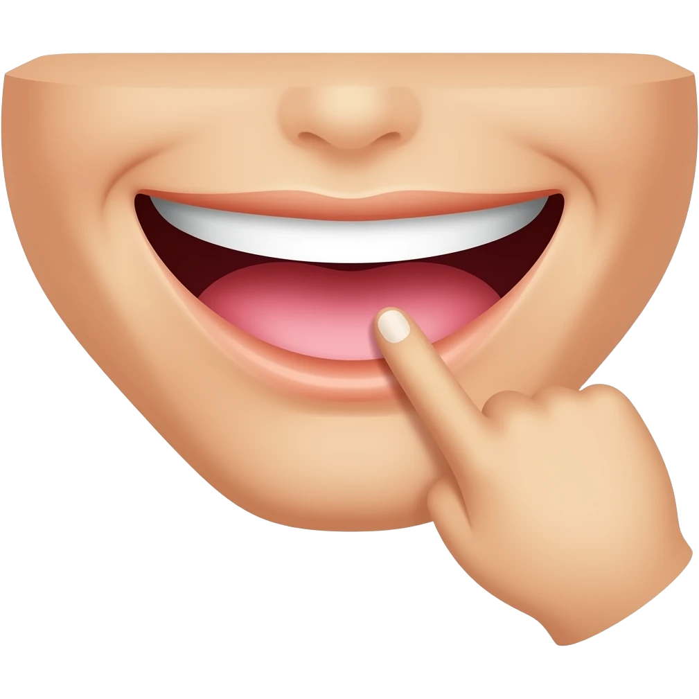 Smiling mouth with a finger on the bottom lips emoji