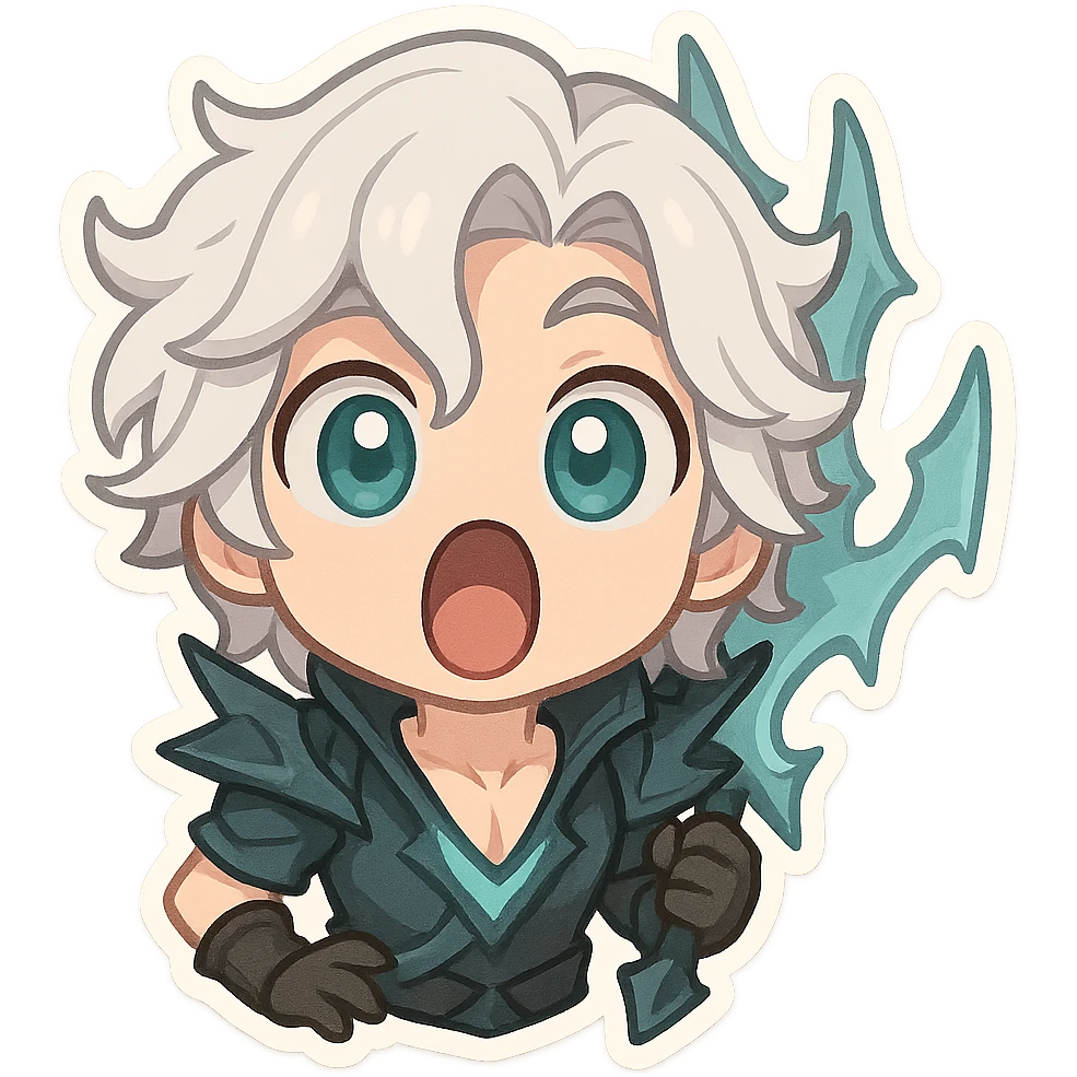 POG face Viego from League of Legends, chibi style with big eyes and small body emoji