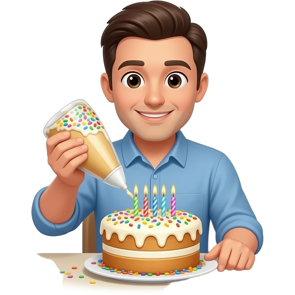 Make him sit in While turn his the sprinkles frosting birthday cake! emoji