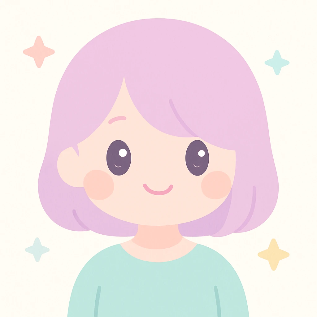 a smiling girl with hair in bangs over one eye, soft friendly style emoji
