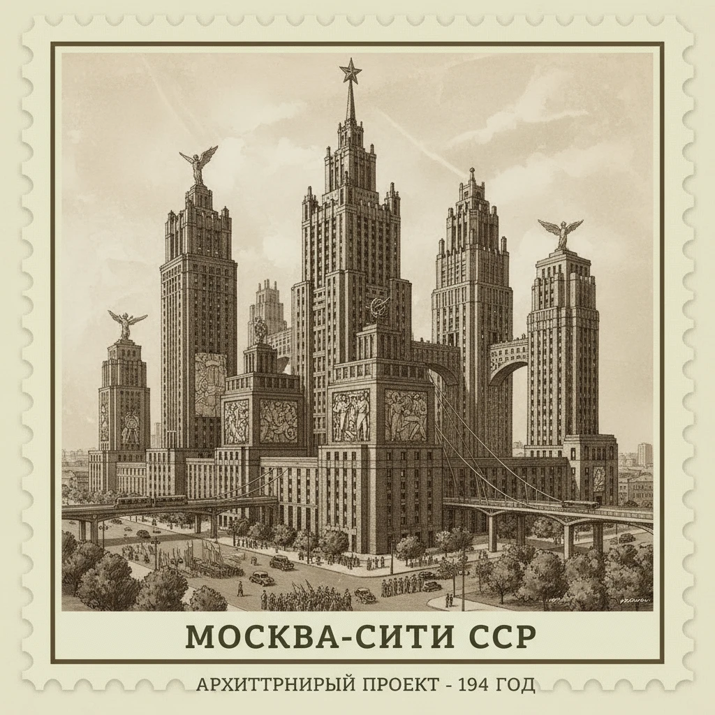 Москва-Сити, если бы его построили в СССР в 1934 году. Архивные чертежи

Стилизуй изображение под марку как на фото emoji