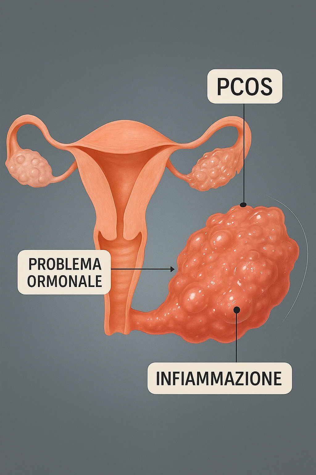 pcos con problema ormonale e infiammatorio SU DONNA in 3d in italiano emoji