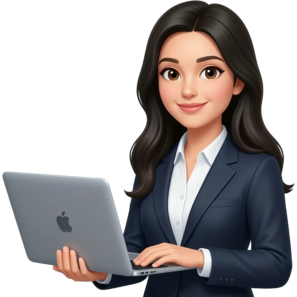 Teacher with MacBook she is long hair black emoji