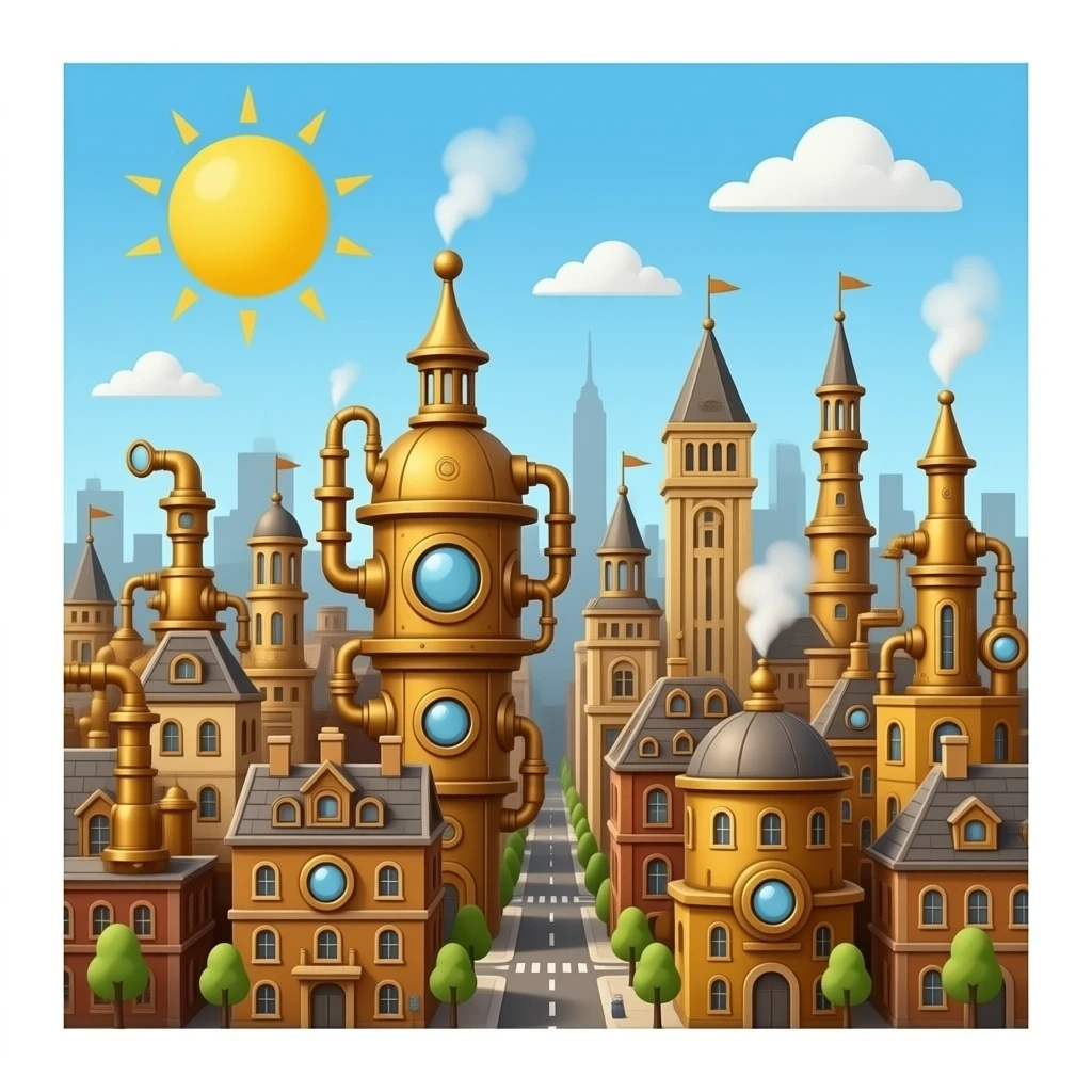 Steampunk stad met heel veel machines emoji
