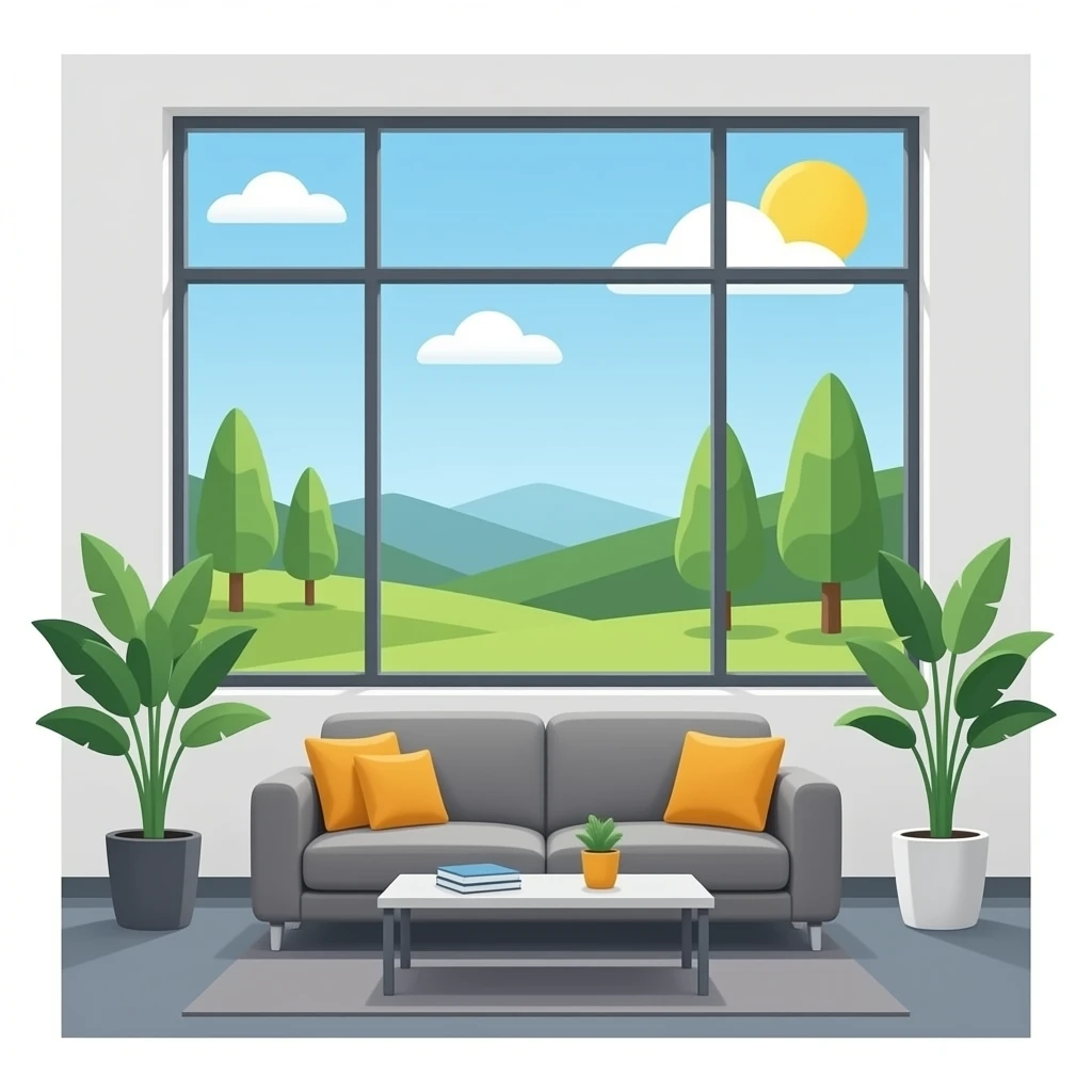 hazme una foto en una oficina donde haya un sofá i una vantana emoji
