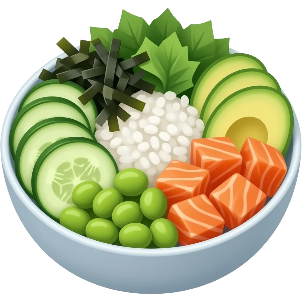 rice salmon pokebowl with veggies emoji