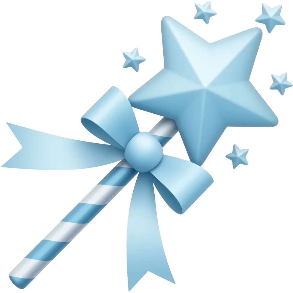 Light blue starry light blue ribboned magic wand emoji