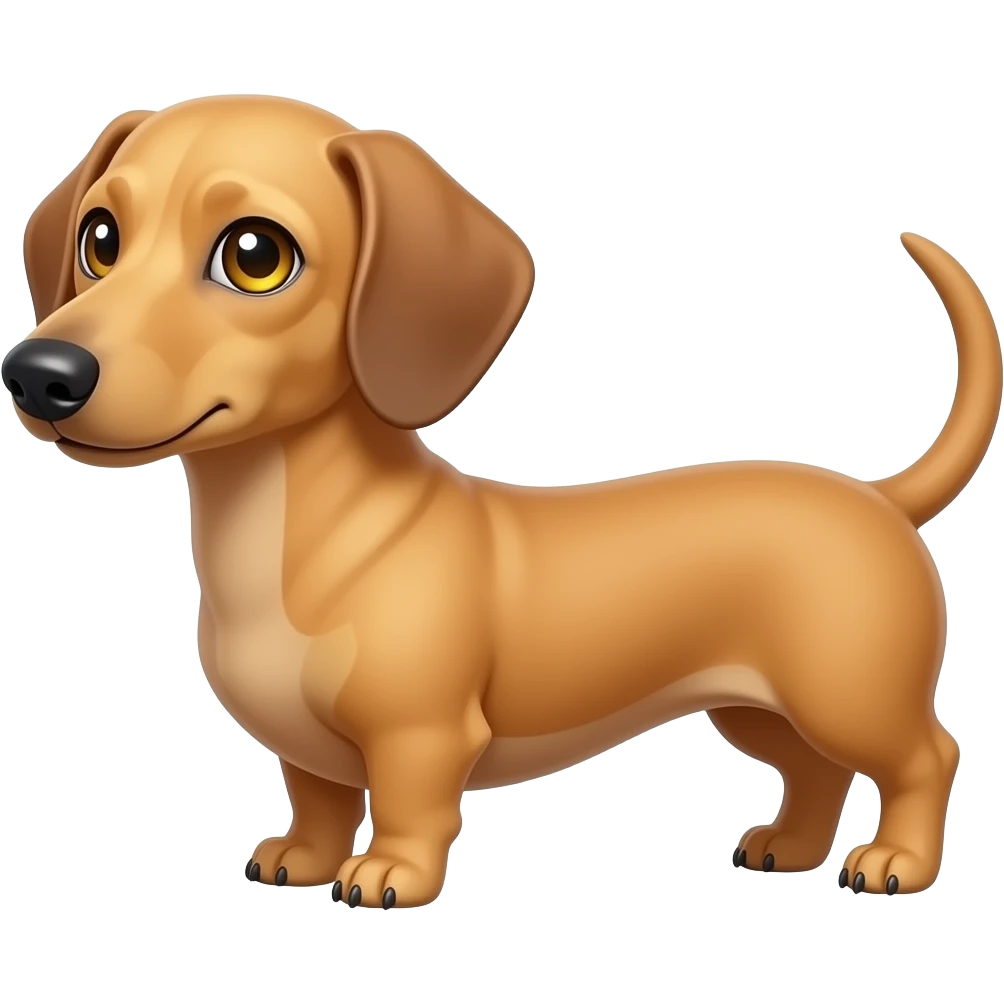A petite, thin mini dachshund, with a narrow snout, a pink nose, a blonde coat, and gold colored eyes emoji