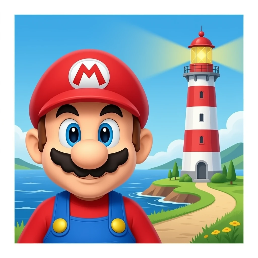 super mario bro close to a lighthouse emoji
