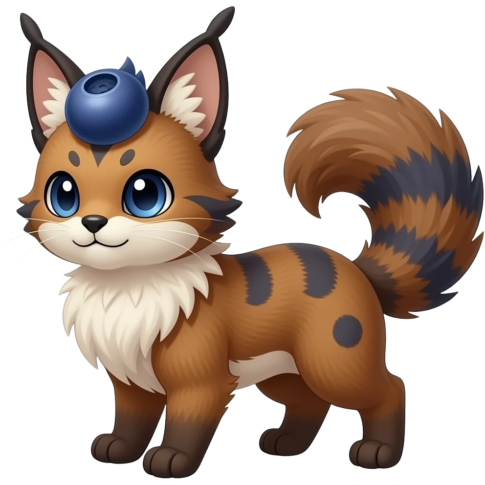 Blueberry-themed puffy fluffy thick bushy brownish soft realistic romantic vintage antique divine beautiful elegant pretty precious cute young youthful Fakémon-Pokémon-feline-Zeraora-Jolteon-serval-caracal-chinchilla-Minccino-Cinccino-Meowstic-rodent-hybrid-creature (full body) emoji