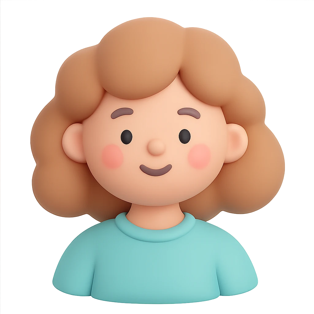white girl with light brown curly hair, friendly face, cute illustration style emoji