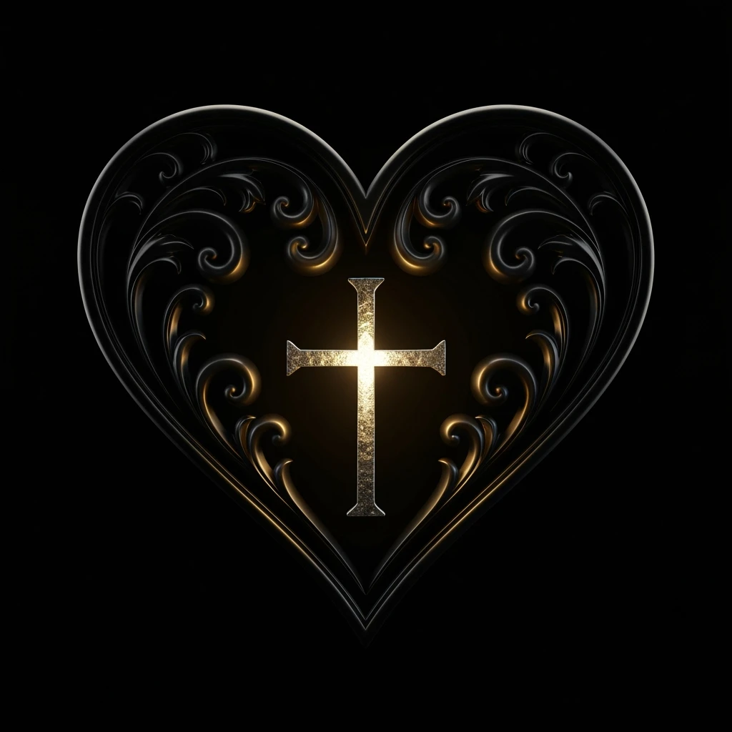 gothic heart with a silver cross emoji