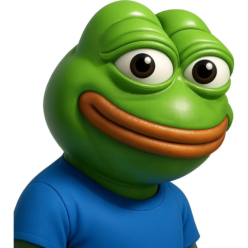 pepe in
- 3d style
- bright green
- blue shirt
- smiling
- looking straight at the camera
- good highlights and shadows
- 30deg angled towards the left emoji