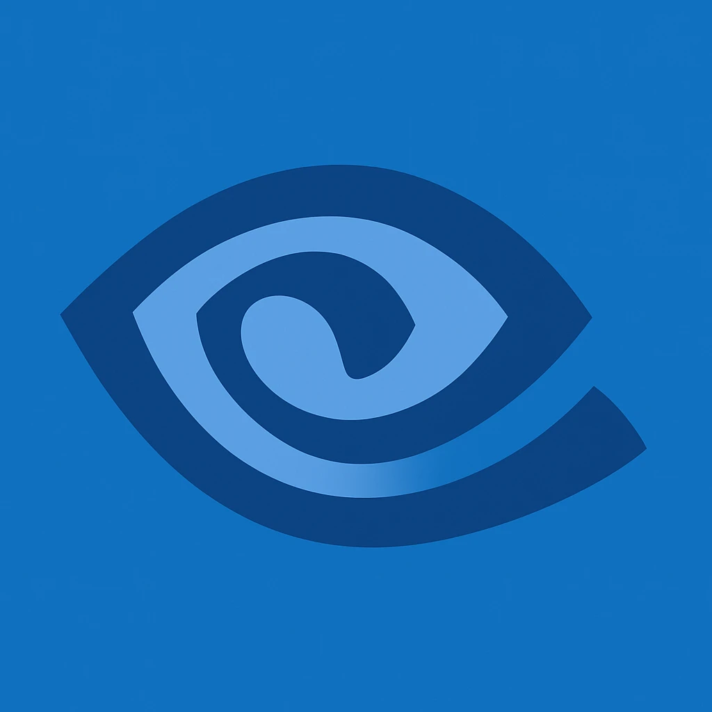 Reimagine the NVIDIA logo in a minimalistic, flat blue style consistent with previous icons in this style. Use a solid blue background behind the stylized eye, with the eye and details in blue shades. Keep the design clean, simple, with minimal use of other colors, prioritizing clarity and recognizability. emoji