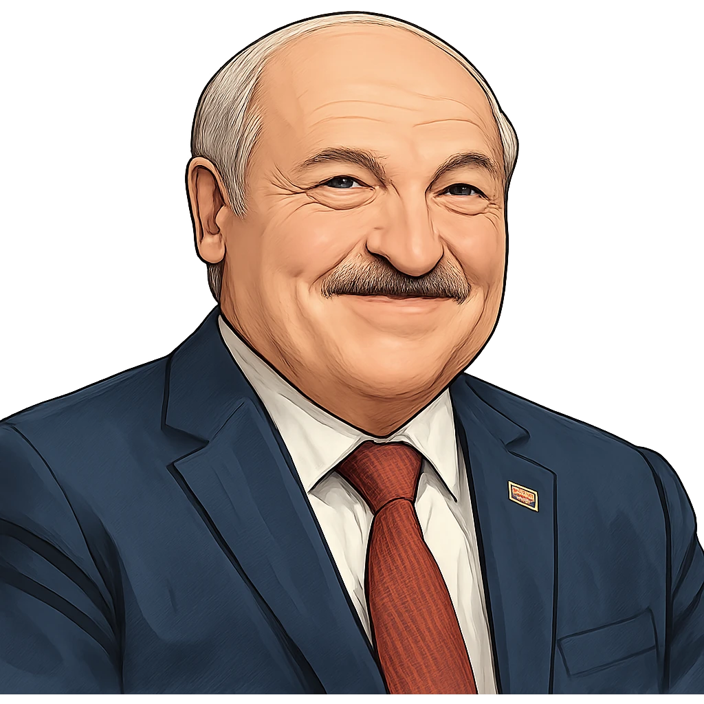 Александр Лукашенко в слегка рисованном, но при это объемный стиле, слегка улыбается, прозрачный фон emoji