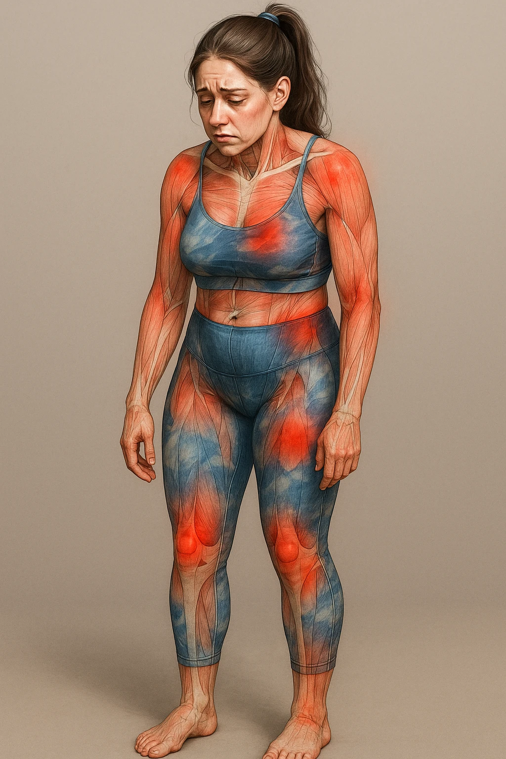 donna con stanchezza cronica frequenti in 3D realistica, donna dolorante immagine anatomica emoji