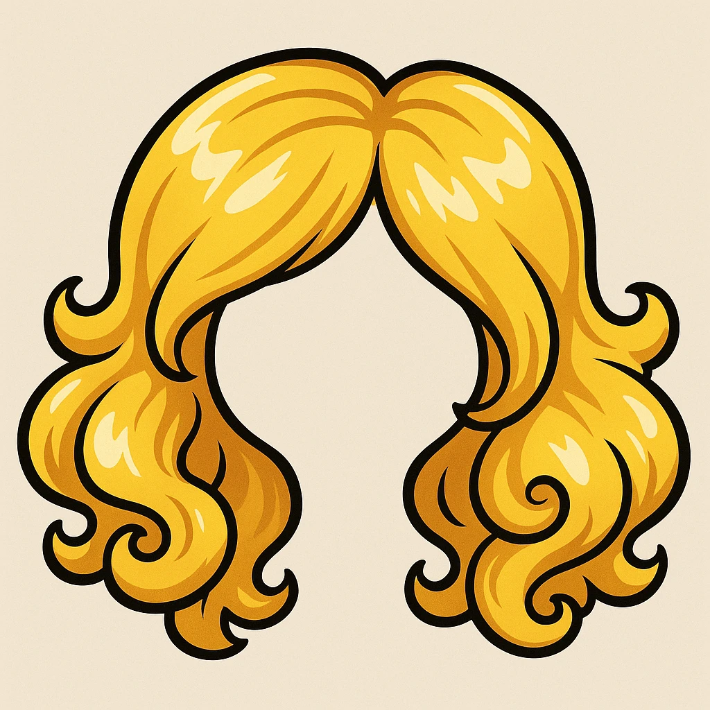 a cartoon-style blonde wig, playful and exaggerated emoji