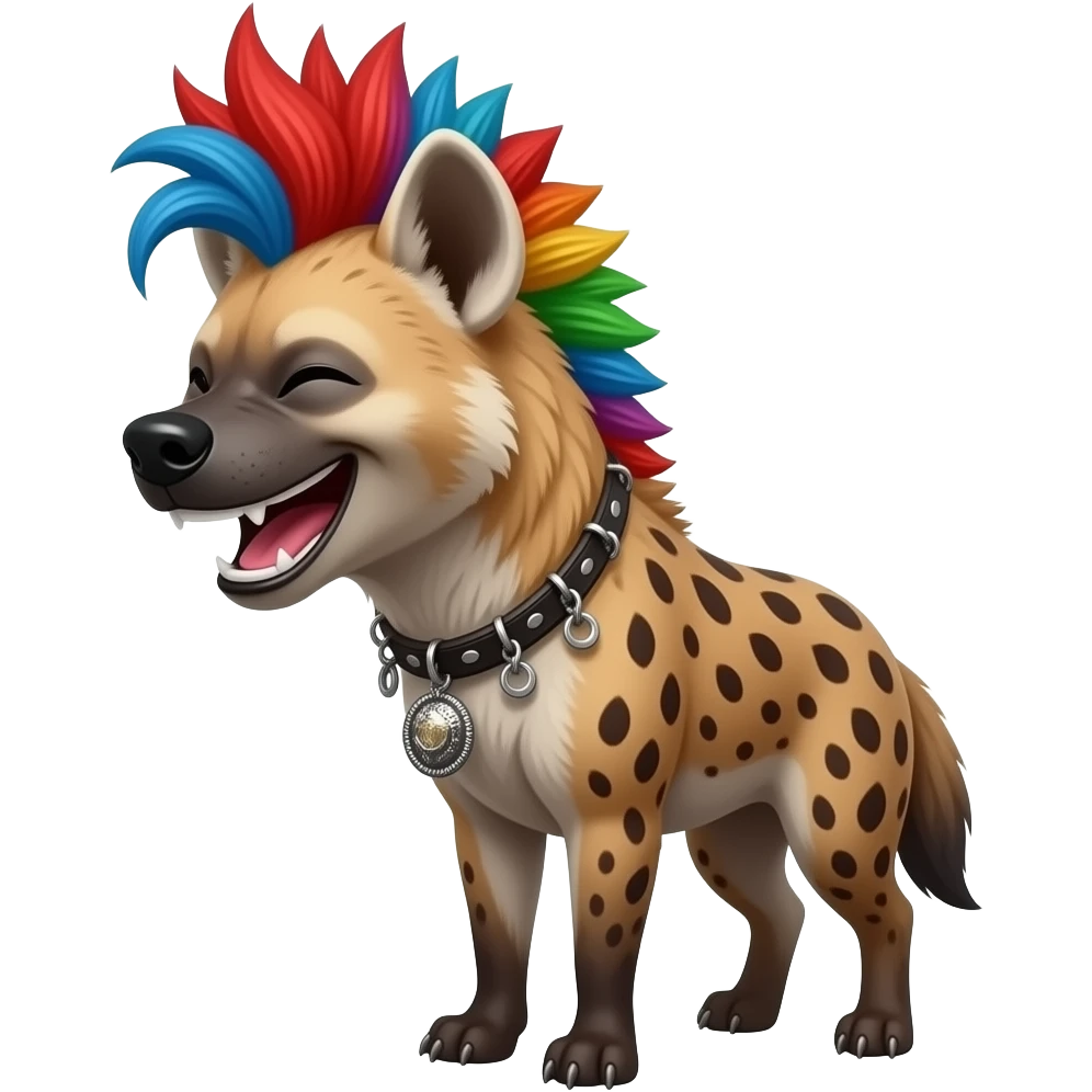 hyène punk cheveux rouge bleu vert qui rigole emoji