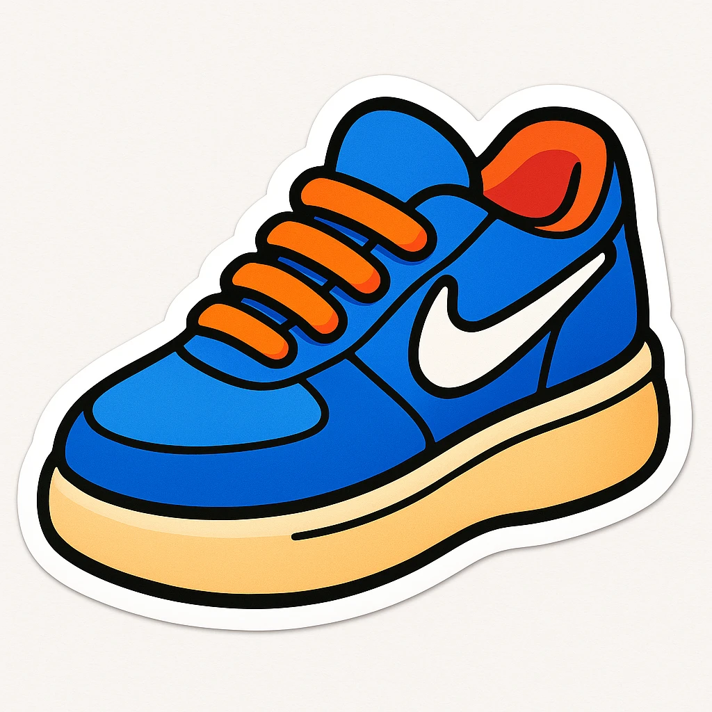 blue Nike sneaker, cartoon render style, 3D rendered, cute and smooth design, clean white background, no shadows, sticker style, slightly chunkier sole emoji