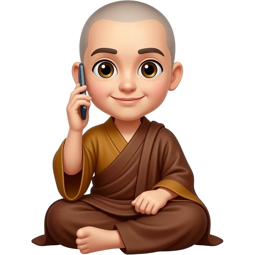 Monk sitting using phone emoji