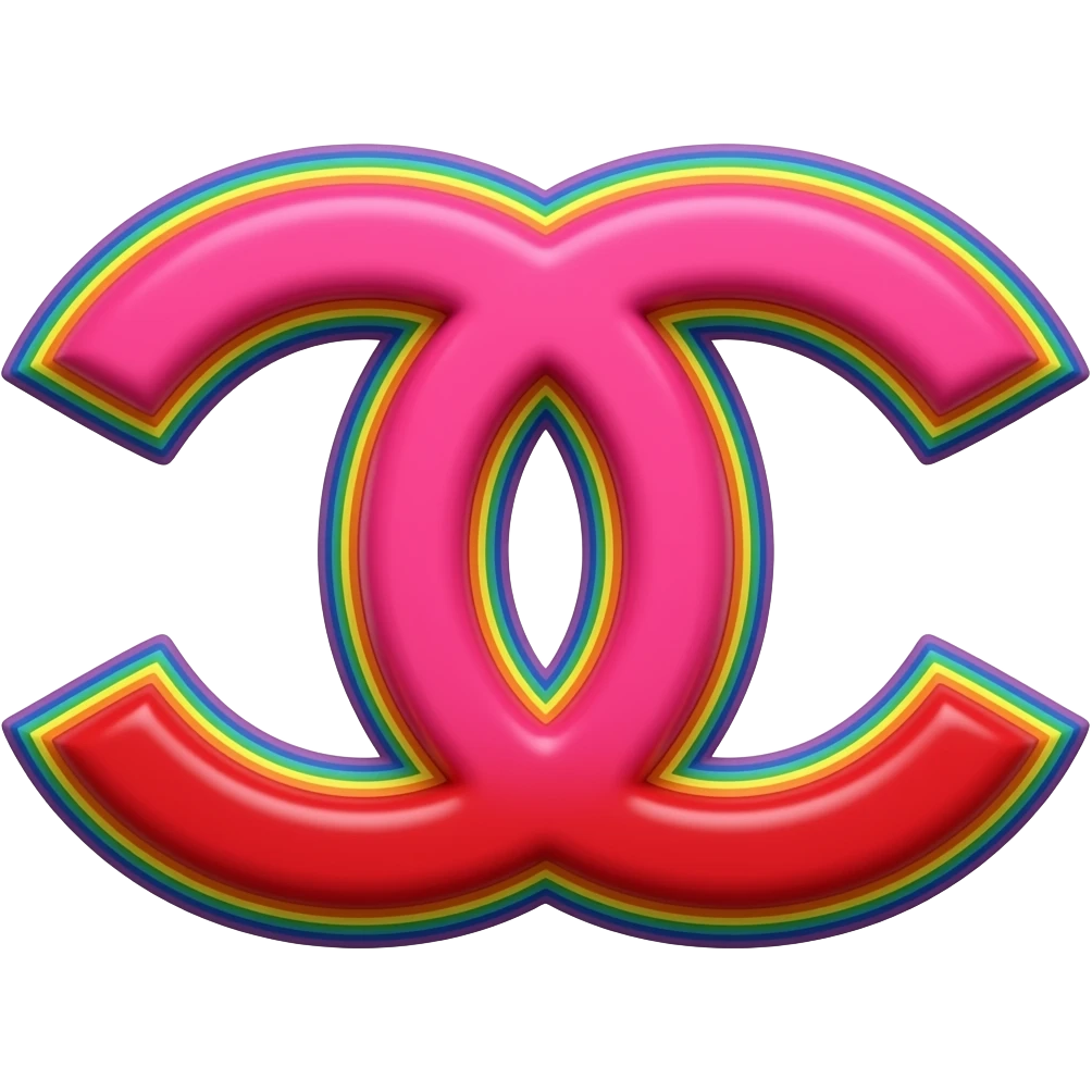 name "Chanel" in bold pink red 3D style typography lettering, each color of the rainbow as a border outlined around each letter, isolated, 3d rendering, no emoji icons no emoji faces and must have no human figures emoji