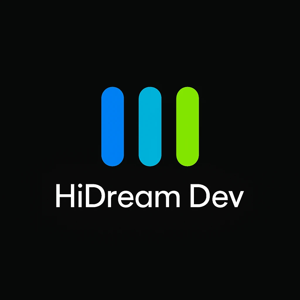 create high dream logo like this with text "HIDream Dev", black background  emoji