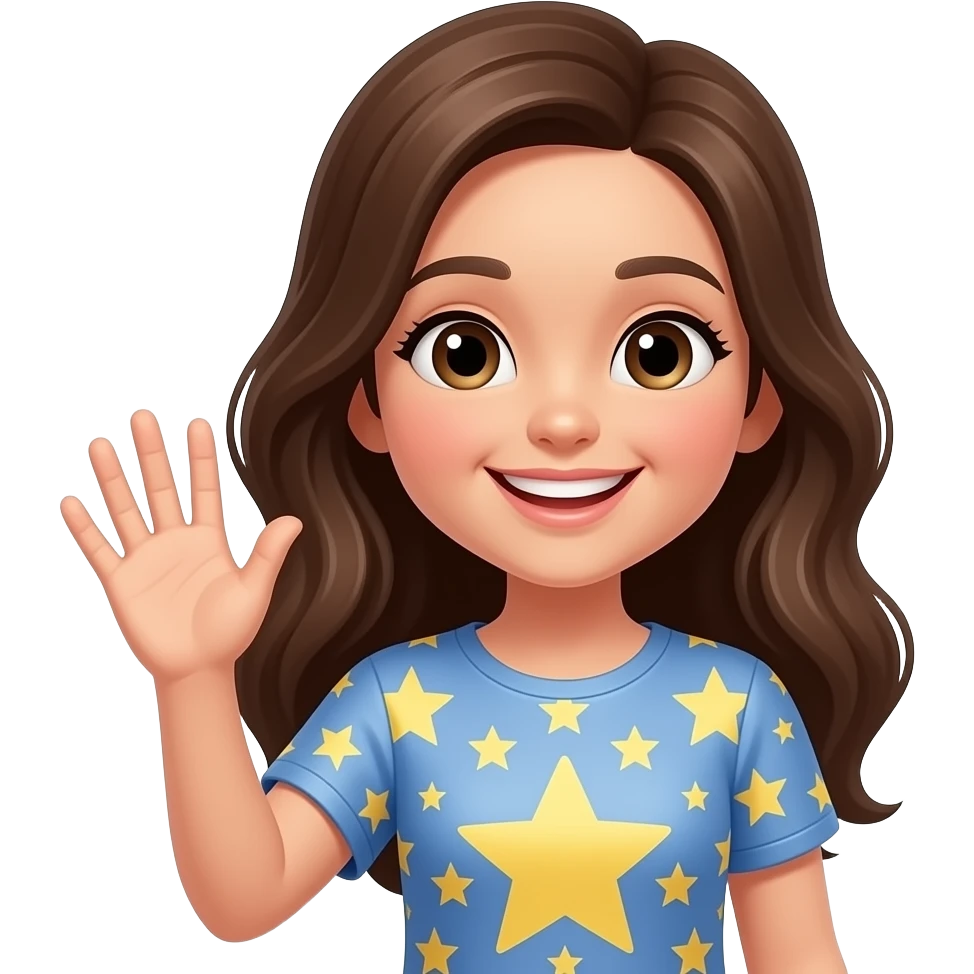 девушка более счастливая махает рукой,  звездНая одежда emoji