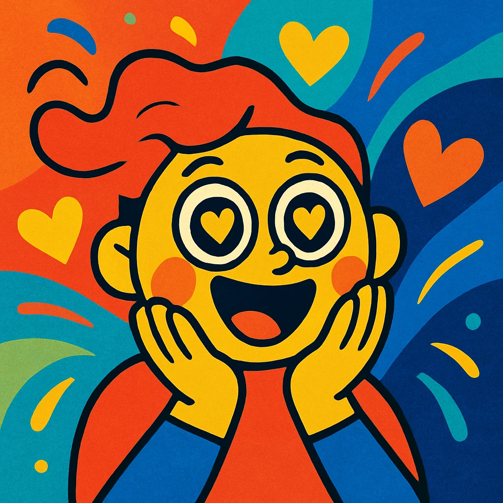 the concept of admiration, vibrant cartoon style, colorful, expressive emoji