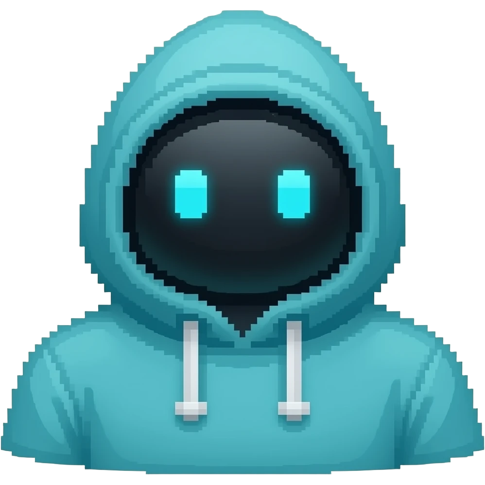 Robot in cyan hoodie pixelated emoji