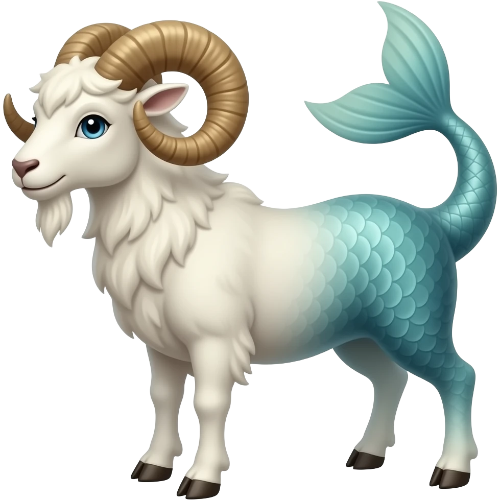 capricorn sea-goat, goat with front legs, no hind legs, mermaid tail emoji