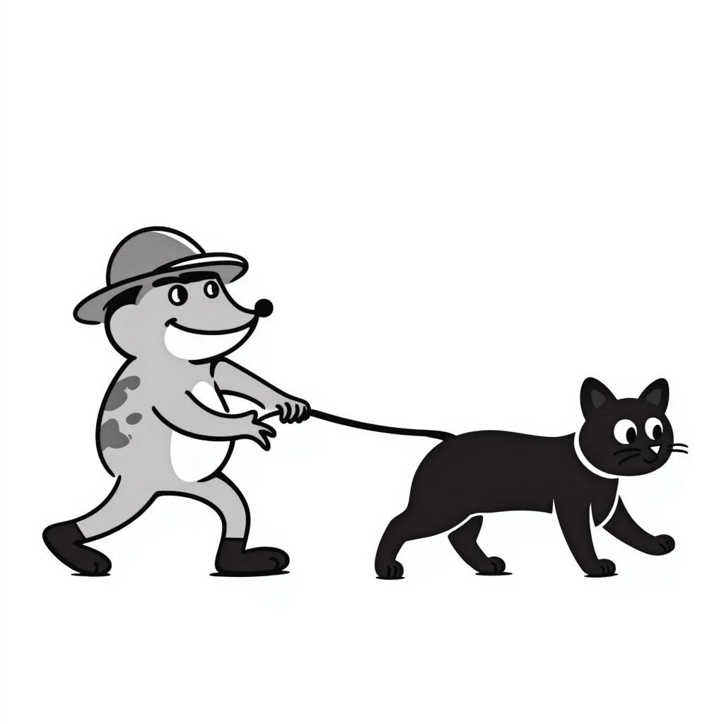 a frog walking a cat emoji