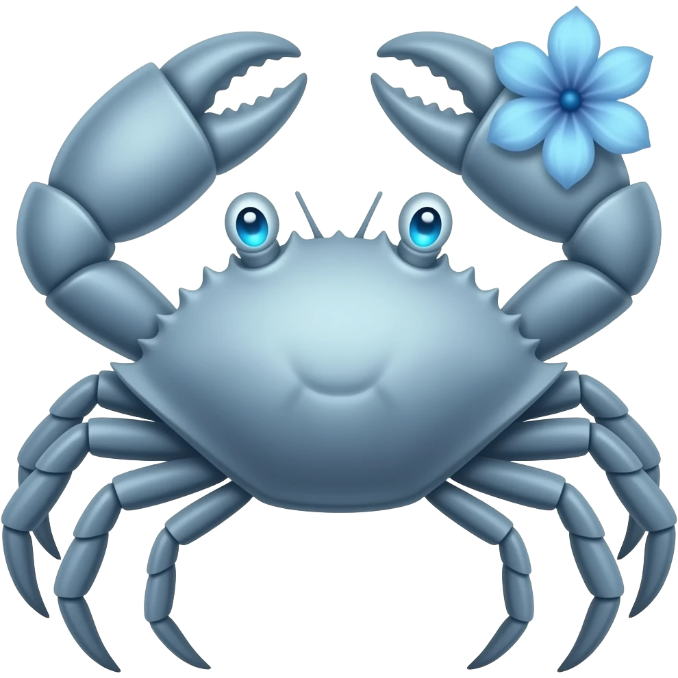 A blue crab with one blue flower with glowing blue eyes emoji