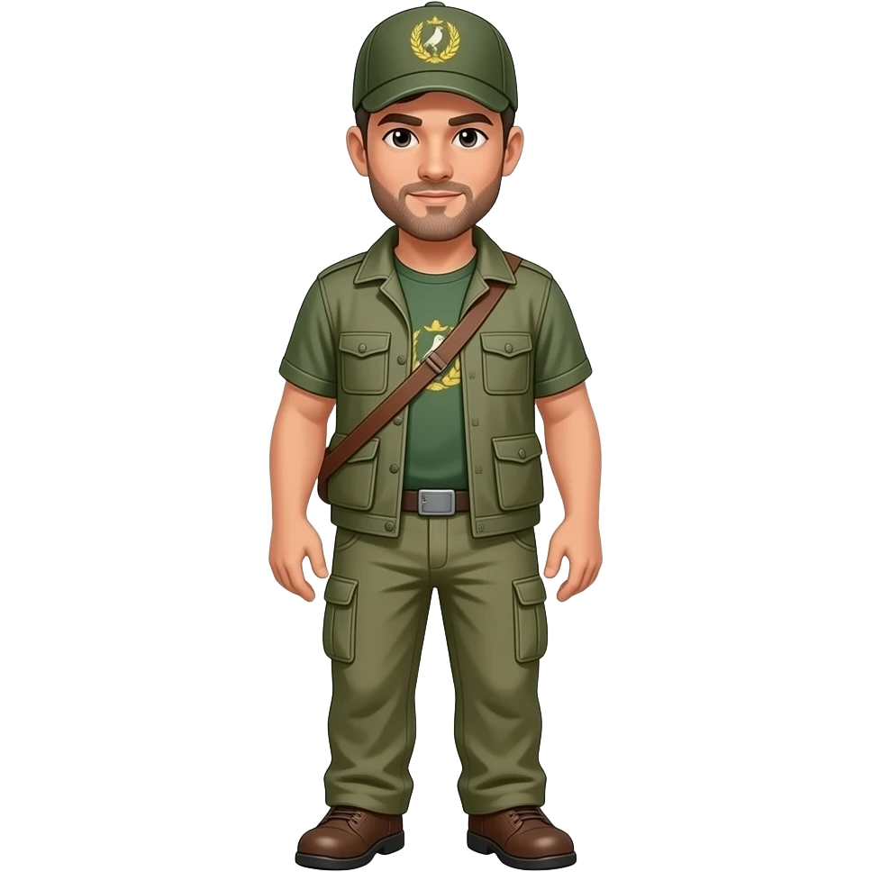 একজন সারভাইবাল মানুষ, বনের ক্যাপ্টেনের ড্রেস পরা। কার্গো প্যান্ট ড্রপ সোল্ডার মাথার ক্যাপে বাজ পাখির ছবি emoji