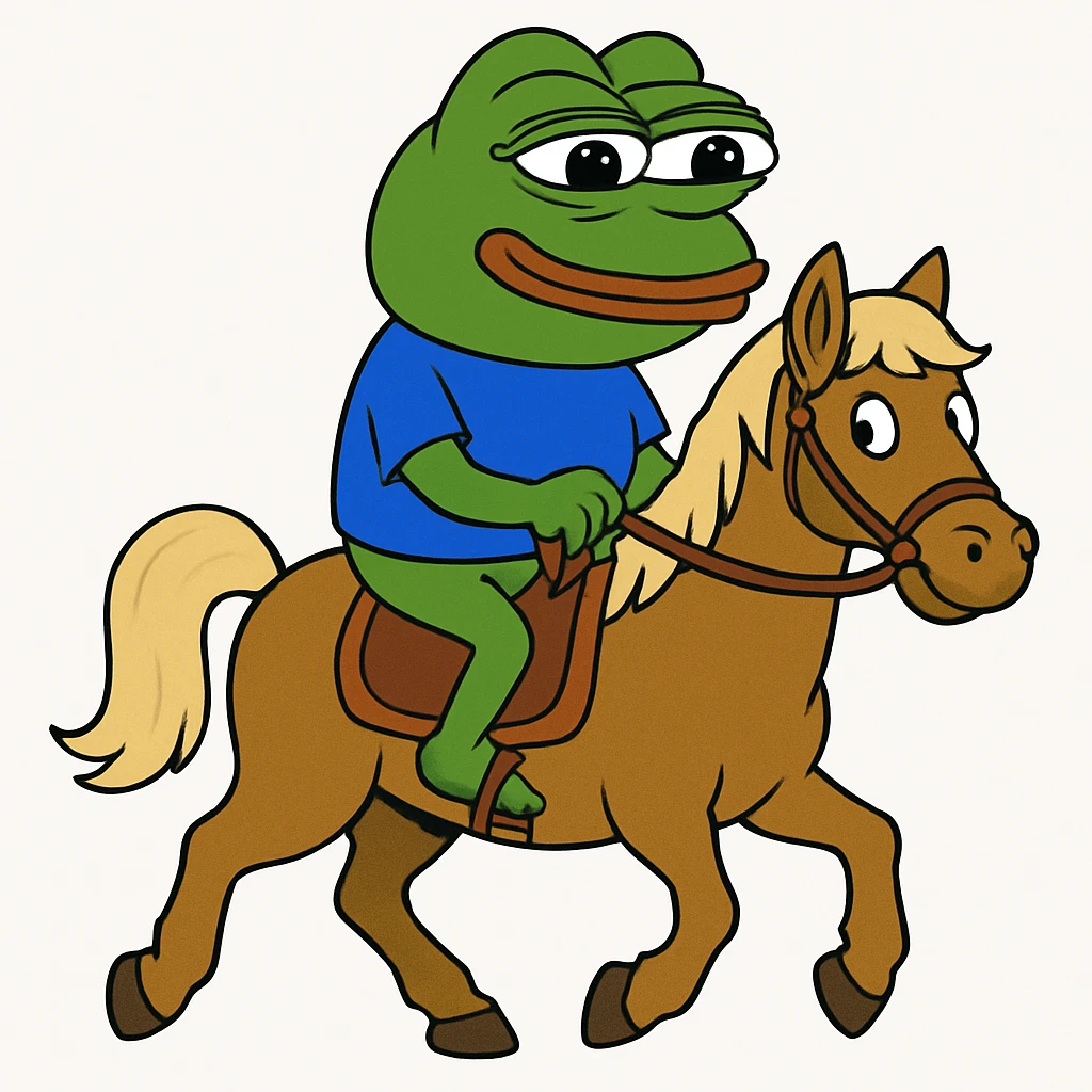 create a pepe riding horse, white background emoji