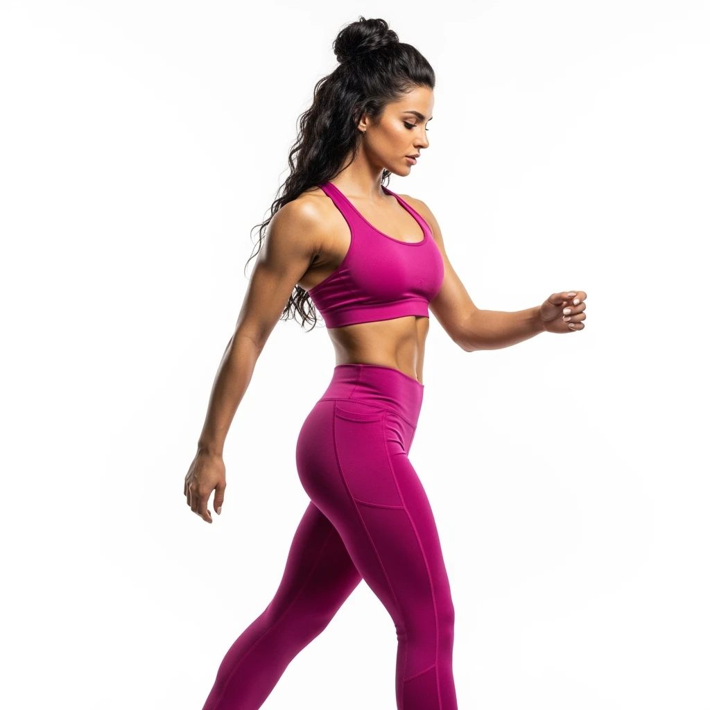 DONNA FITNESS ITALIANA CHE PASSEGGIA, IPERREALISTICA 4K, ISOLATA SU SFONDO BIANCO emoji