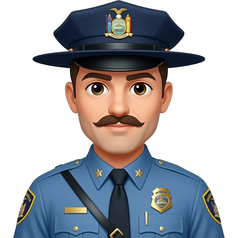 NY state trooper with mustache wearing flat brim hat emoji