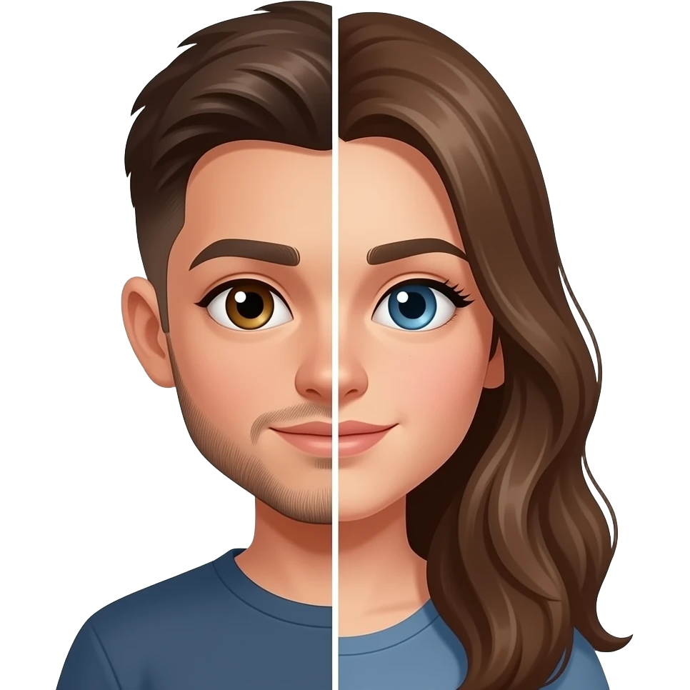 boy transforming into girl split face emoji