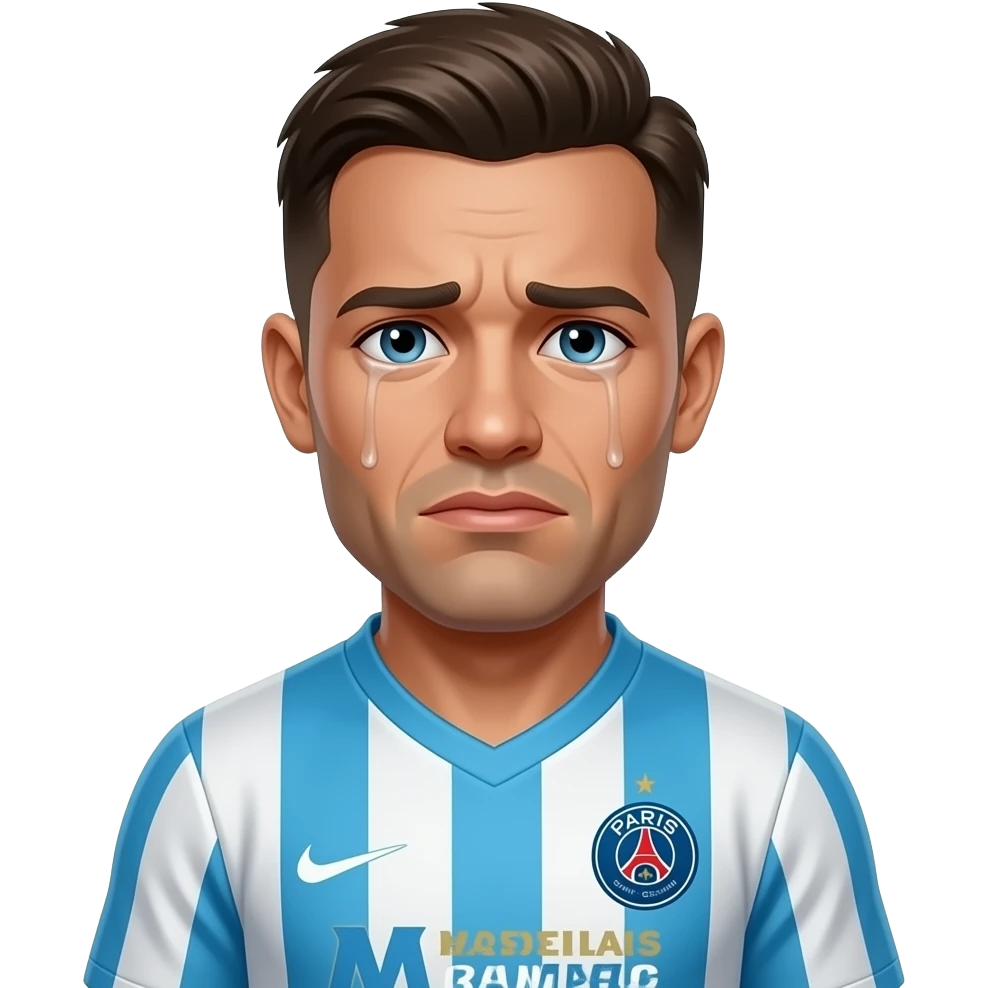 Marseillais avec le maillot de Marseille en train de pleurer parce qu’ils voient sur le journal que le PSG a gagné sa deuxième ligue des champions emoji