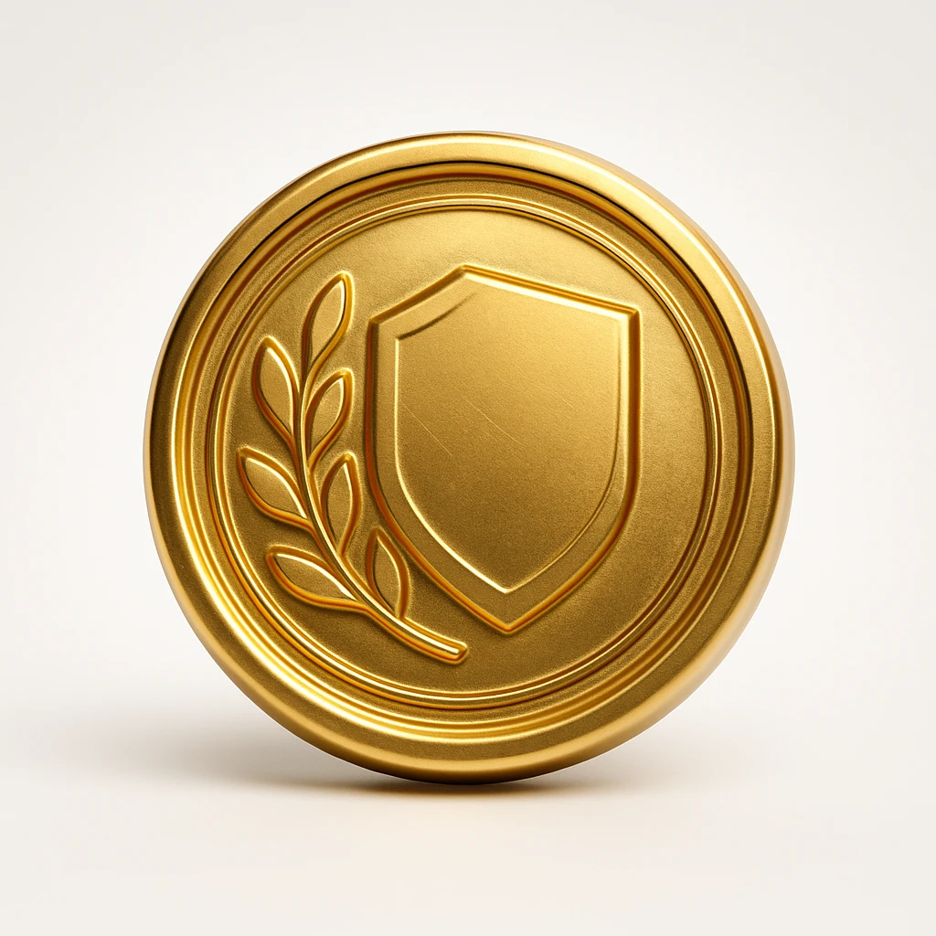 a gold emblem, modern and minimal, in gold objects style emoji