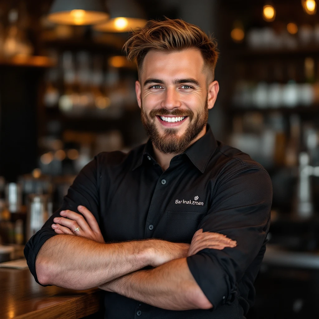 photo d'une barman souriante, professionnelle emoji