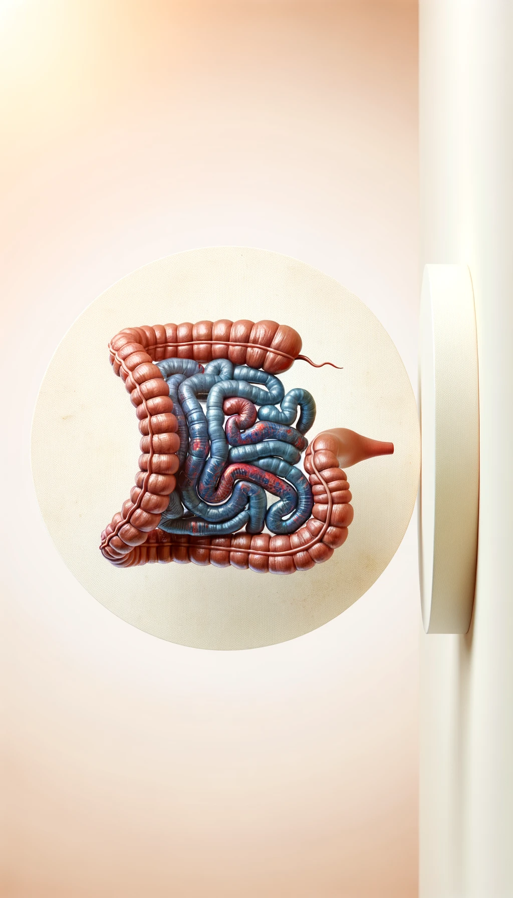 dolore all'intestino umano anatomico realistico, sfondo chiaro emoji