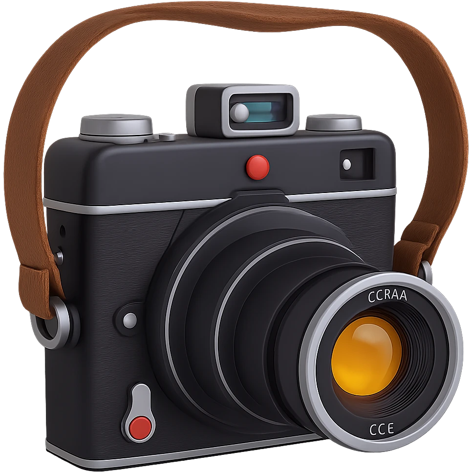 Add a brown leather strap to the vintage 3D camera emoji, keeping the old-fashioned look. Remove the background. Maintain the vintage 3D style aesthetic. emoji