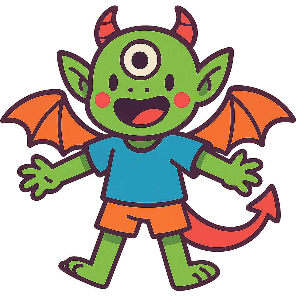 kid character that is 20% dragon, 60% alien, and 20% demon emoji