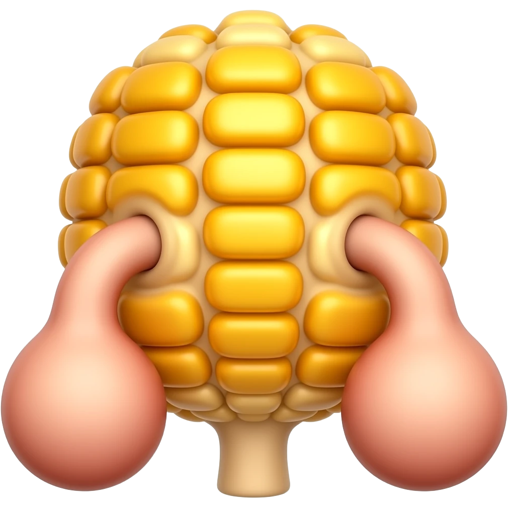 Testicles hanging from an emoji that have corn textured colors emoji