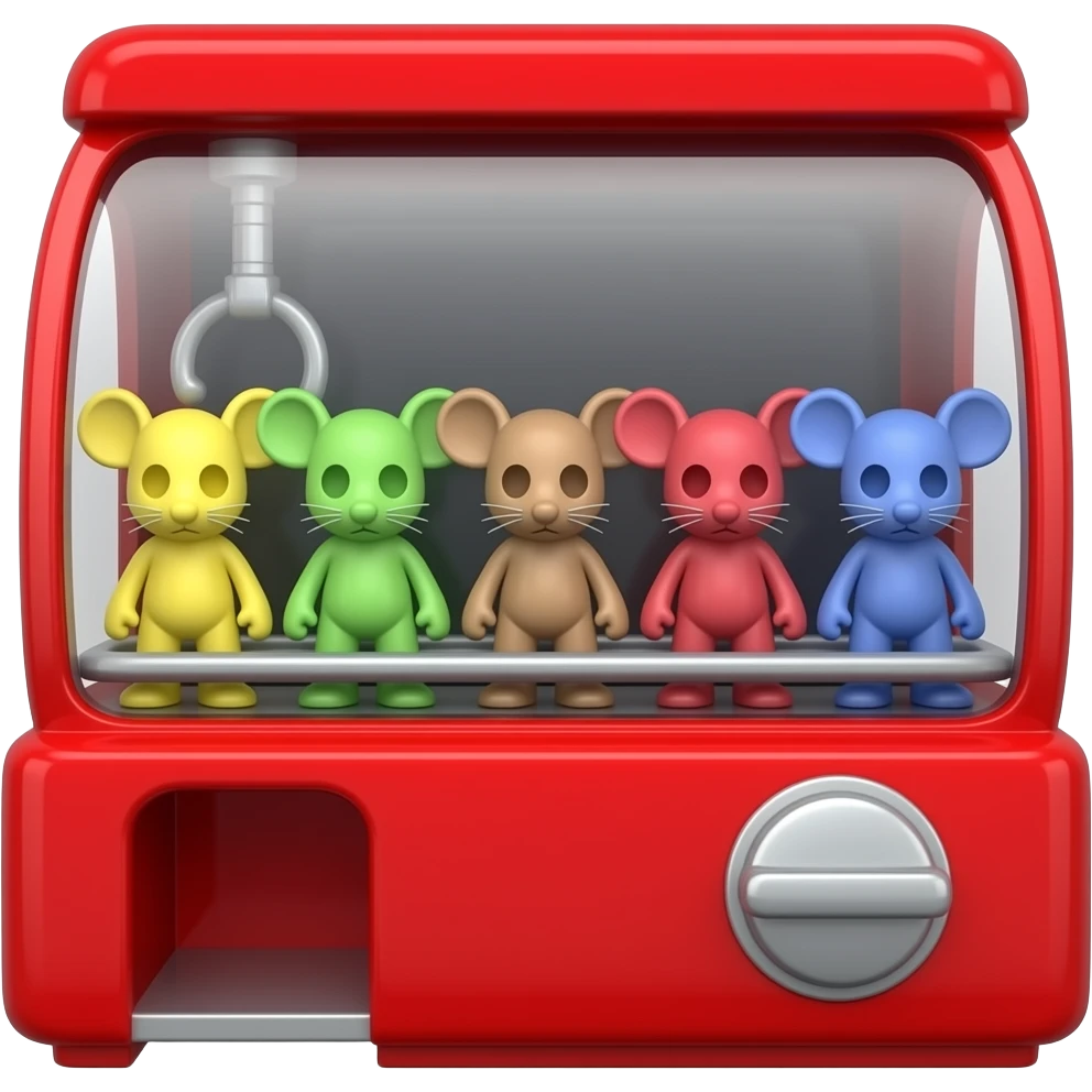 Can you draw me a gatcha machine. I hope there are about 5 colorful gatchas inside.  5 colorful gatchas have not eyes, mouse ... / a gatcha machine color is red. a gatcha machine looks like a candy machine splz. emoji
