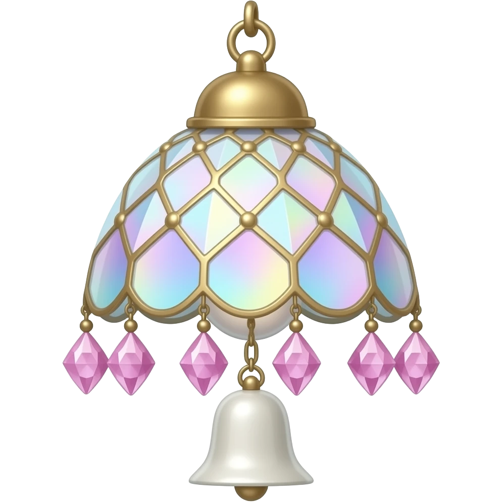 Hanging Iridescent pastel while pink sakura crystals white-pearly suncatcher with bell LAMP emoji