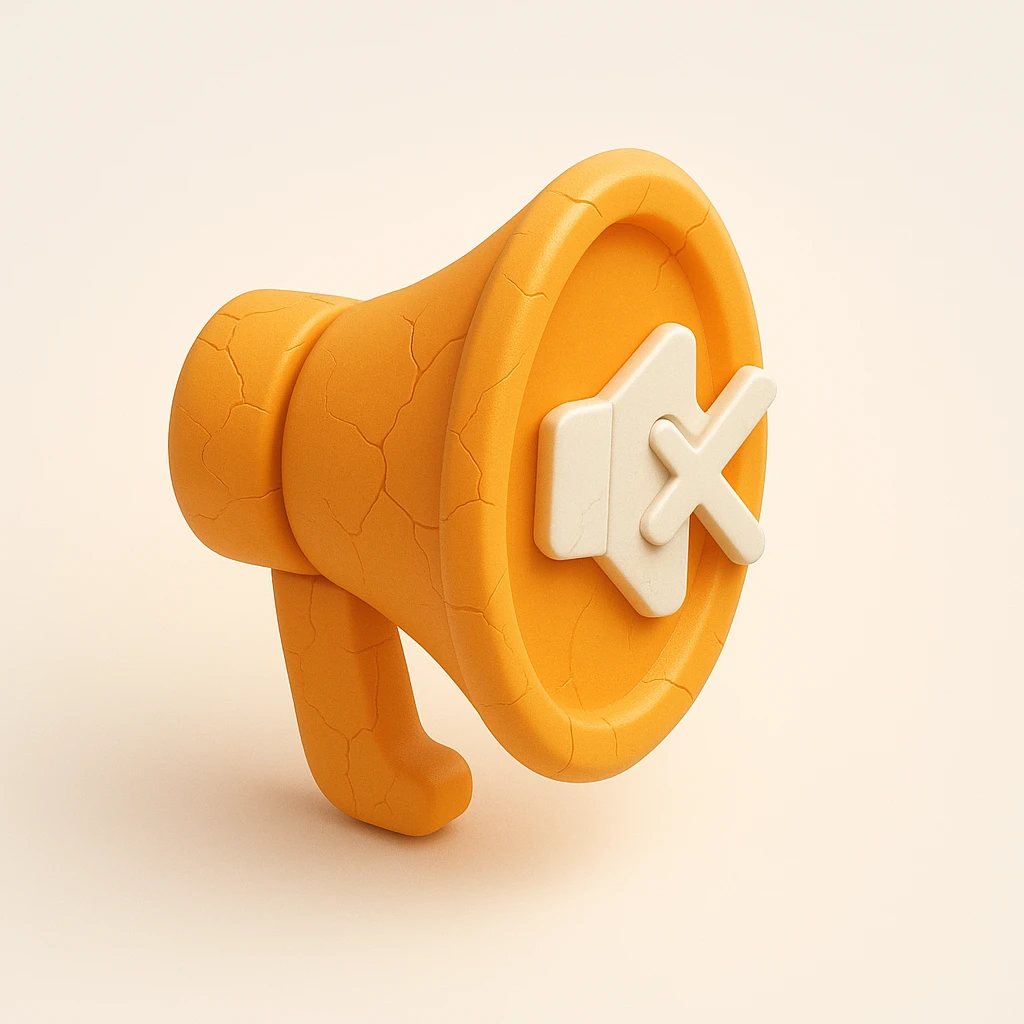 a megaphone with a muted symbol and visible cracks emoji