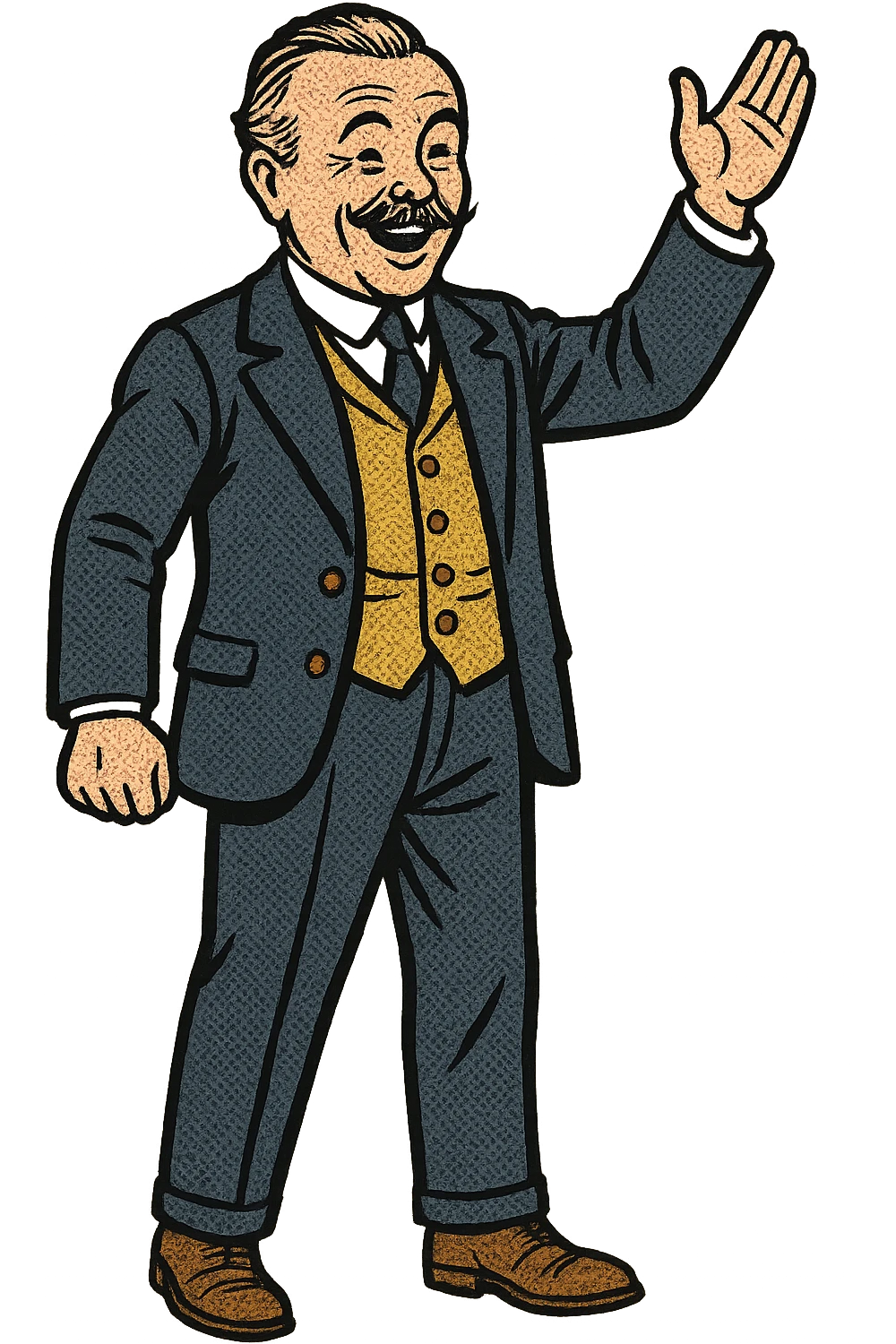 the full body of a politician from the early 1900s in Britain who is facing the front and looking happy.  emoji